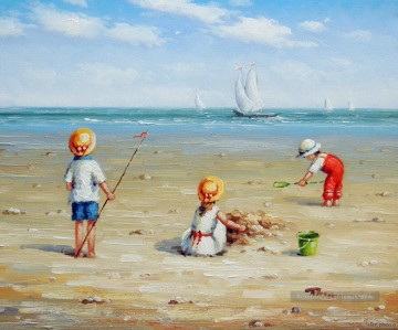  enfants - enfants jouant sur la plage Impressionnisme enfant